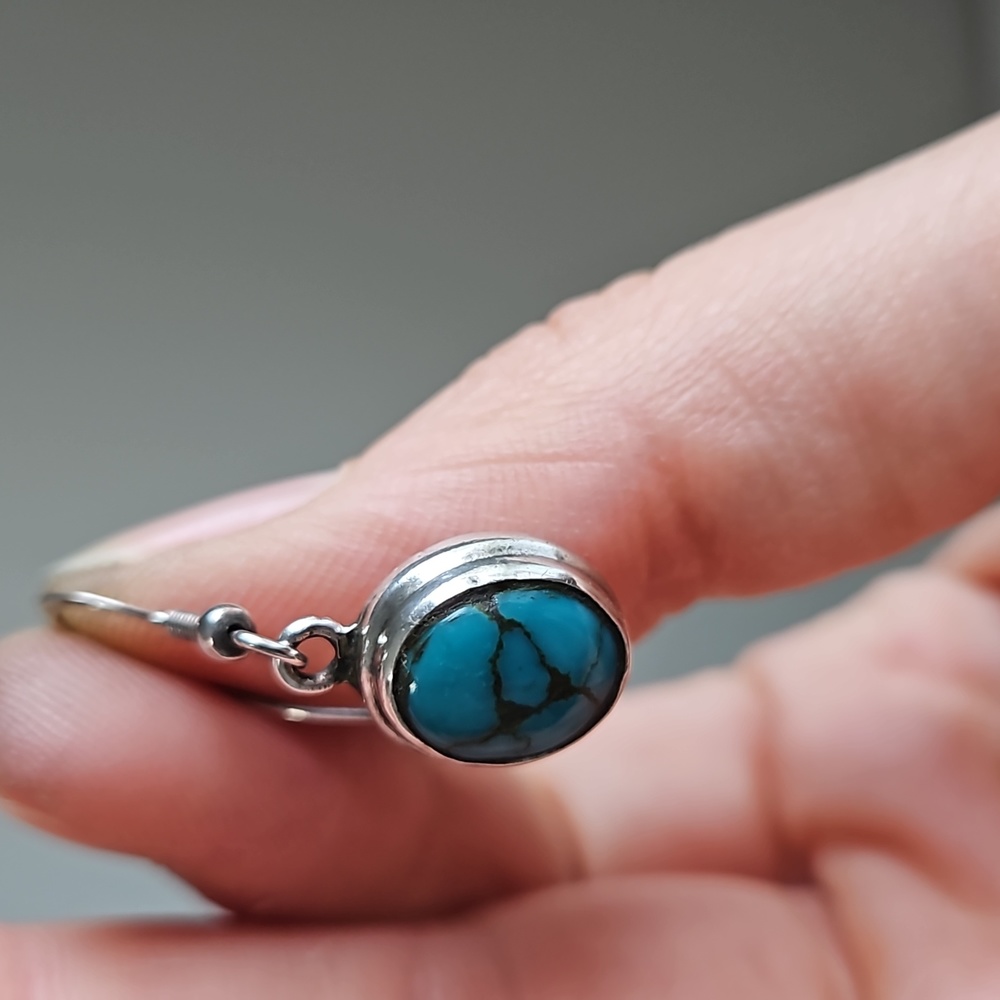 Vintage Turquoise Teardrop Sterling Silver Earrings - Picture 7 of 7